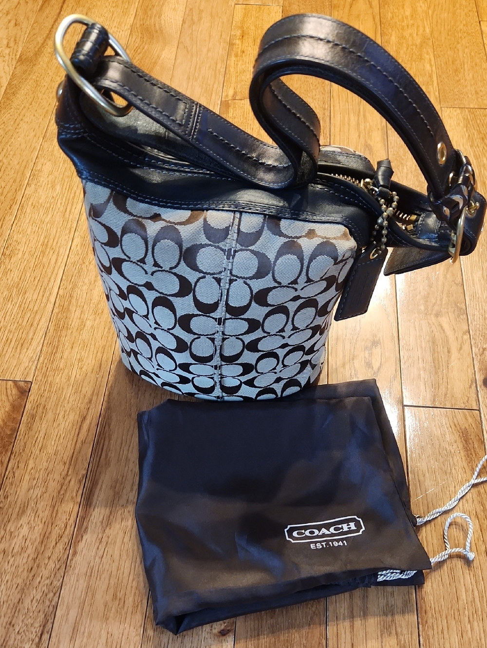 Coach Signature Canvas Bucket Bag in Brown and Black